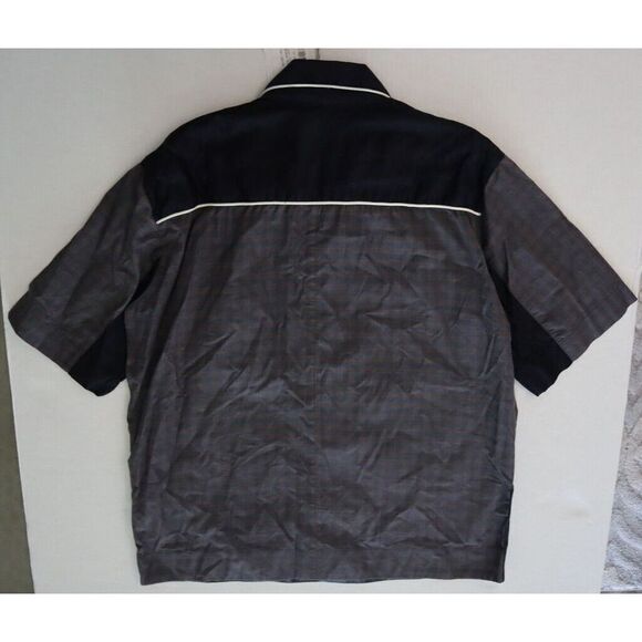 Nicholas Daley SS22 Men's Sz Small Navy Check V-Neck Cotton Bowling Shirt $465 - Picture 9 of 10